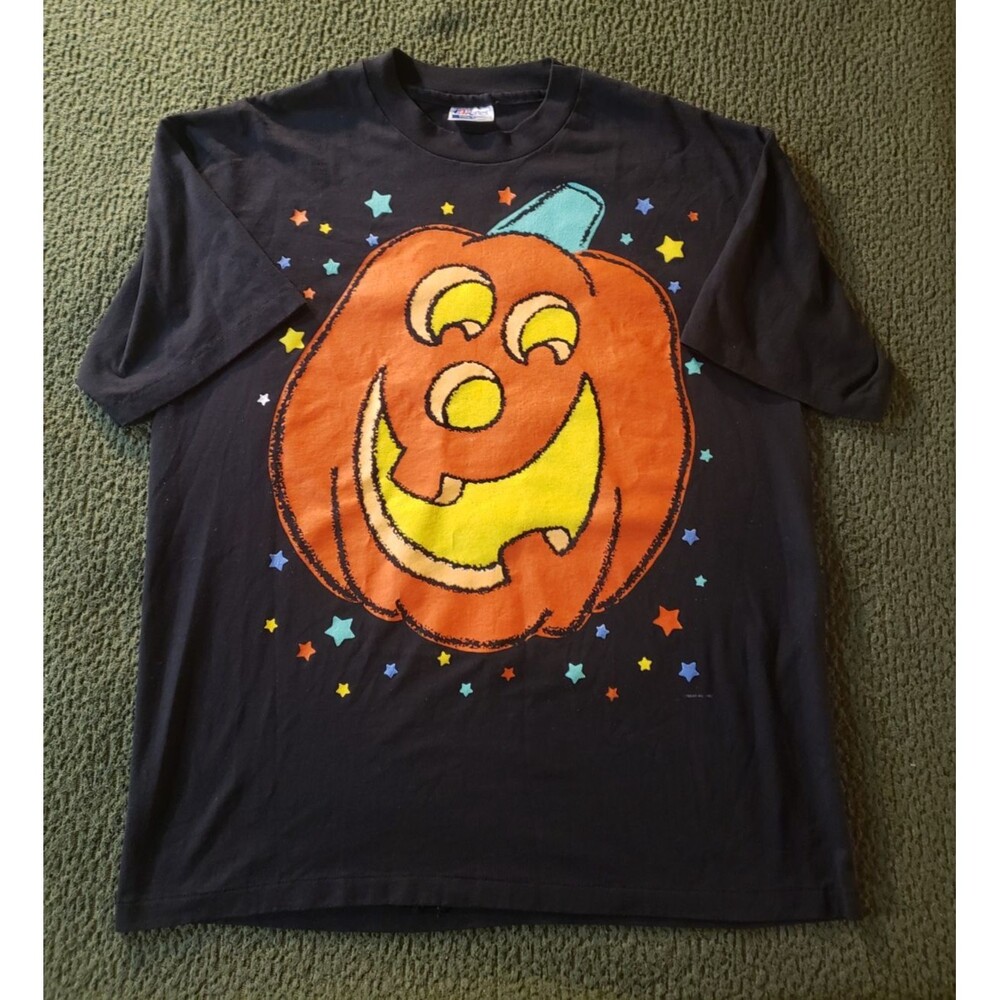 Vintage 1992 Halloween Jack O Lantern Smiling Pumpkin T-Shirt Adult XL